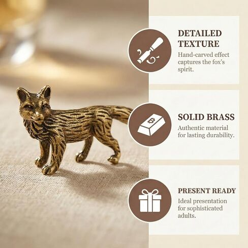 Mini Fox Figurine Small Brass Animal Statue Tiny Metal Fox Figurines for Home and Desk Decor Vintage Animal Sculpture Feng Shui Office Table Decoration in Saudi Arabia