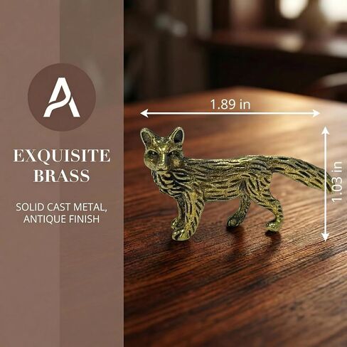 Mini Fox Figurine Small Brass Animal Statue Tiny Metal Fox Figurines for Home and Desk Decor Vintage Animal Sculpture Feng Shui Office Table Decoration in Saudi Arabia