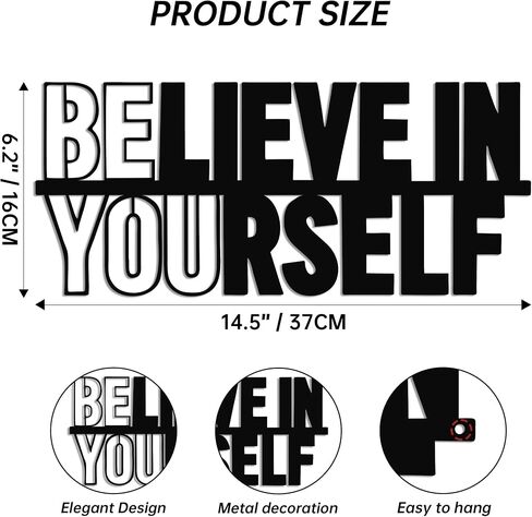 Believe in Yourself Metal Wall Art - Quotes Wall Decor, Inspirational Wall Art for Home, Office & Gym, Positive Affirmations Wall Decor, Motivational Gift for Christmas, Birthday 14.5in x 6.3in in Kuwait