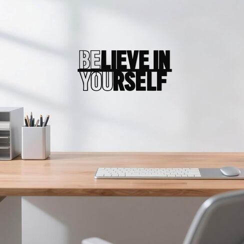 Believe in Yourself Metal Wall Art - Quotes Wall Decor, Inspirational Wall Art for Home, Office & Gym, Positive Affirmations Wall Decor, Motivational Gift for Christmas, Birthday 14.5in x 6.3in in Kuwait