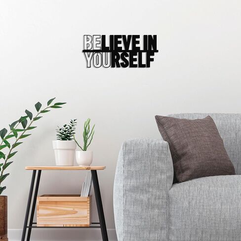 Believe in Yourself Metal Wall Art - Quotes Wall Decor, Inspirational Wall Art for Home, Office & Gym, Positive Affirmations Wall Decor, Motivational Gift for Christmas, Birthday 14.5in x 6.3in in Kuwait