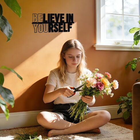 Believe in Yourself Metal Wall Art - Quotes Wall Decor, Inspirational Wall Art for Home, Office & Gym, Positive Affirmations Wall Decor, Motivational Gift for Christmas, Birthday 14.5in x 6.3in in Kuwait