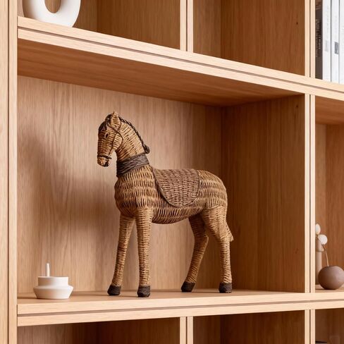 Rustic Horse Statue, Unique Rattan-Style Decor for Office & Home - Hand-Painted Resin Sculpture - Gift for Horse Lover in Saudi Arabia