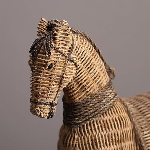 Rustic Horse Statue, Unique Rattan-Style Decor for Office & Home - Hand-Painted Resin Sculpture - Gift for Horse Lover in Saudi Arabia