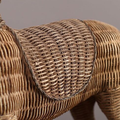 Rustic Horse Statue, Unique Rattan-Style Decor for Office & Home - Hand-Painted Resin Sculpture - Gift for Horse Lover in Saudi Arabia
