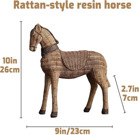 Rustic Horse Statue, Unique Rattan-Style Decor for Office & Home - Hand-Painted Resin Sculpture - Gift for Horse Lover in Saudi Arabia