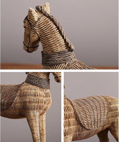 Rustic Horse Statue, Unique Rattan-Style Decor for Office & Home - Hand-Painted Resin Sculpture - Gift for Horse Lover in Saudi Arabia