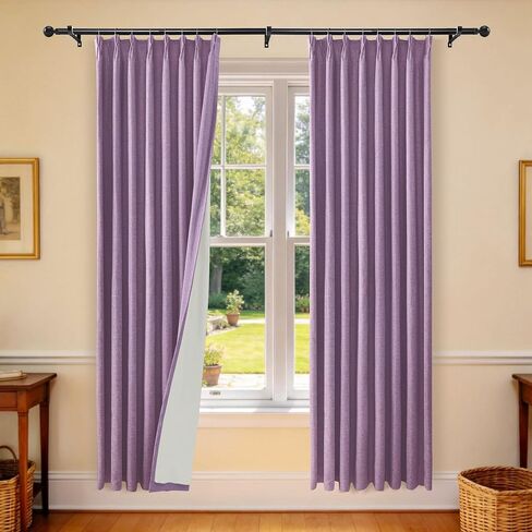 Etherealveil 100% Blackout Linen Blend Pinch Pleated Back Tab Curtains with Lining,Purple 84 Inches Length-2 Panels,Ideal for Bedroom Living Room Office 52" W x 84" L in Saudi Arabia