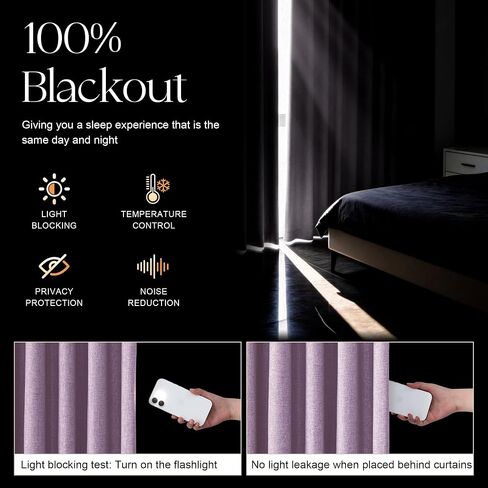 Etherealveil 100% Blackout Linen Blend Pinch Pleated Back Tab Curtains with Lining,Purple 84 Inches Length-2 Panels,Ideal for Bedroom Living Room Office 52" W x 84" L in Saudi Arabia