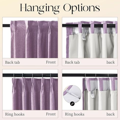 Etherealveil 100% Blackout Linen Blend Pinch Pleated Back Tab Curtains with Lining,Purple 84 Inches Length-2 Panels,Ideal for Bedroom Living Room Office 52" W x 84" L in Saudi Arabia