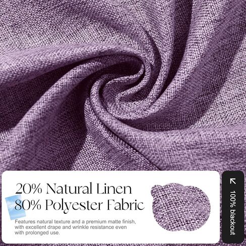 Etherealveil 100% Blackout Linen Blend Pinch Pleated Back Tab Curtains with Lining,Purple 84 Inches Length-2 Panels,Ideal for Bedroom Living Room Office 52" W x 84" L in Saudi Arabia