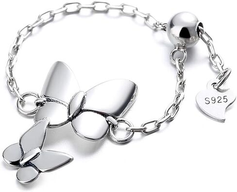 S925 Sterling Silver Women's Temperament Lady Butterfly Chain Stitching Light Luxury Adjustable Ring in Kuwait