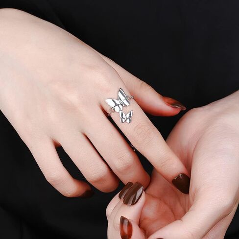 S925 Sterling Silver Women's Temperament Lady Butterfly Chain Stitching Light Luxury Adjustable Ring in Kuwait