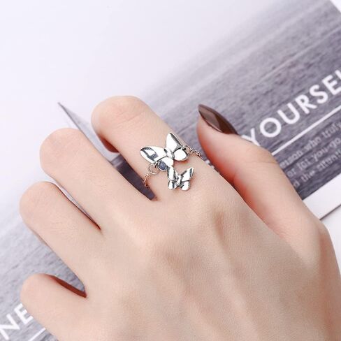 S925 Sterling Silver Women's Temperament Lady Butterfly Chain Stitching Light Luxury Adjustable Ring in Kuwait