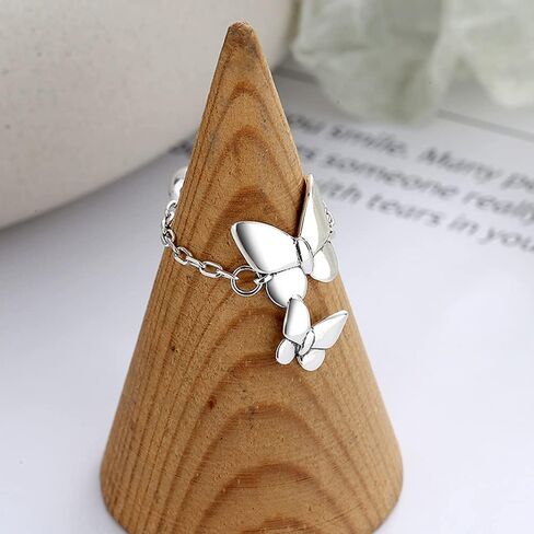 S925 Sterling Silver Women's Temperament Lady Butterfly Chain Stitching Light Luxury Adjustable Ring in Kuwait