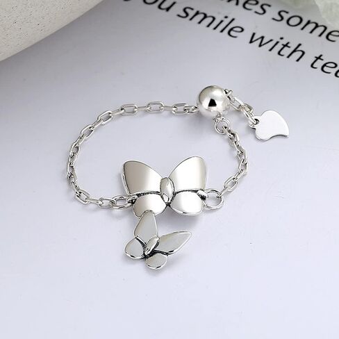 S925 Sterling Silver Women's Temperament Lady Butterfly Chain Stitching Light Luxury Adjustable Ring in Kuwait