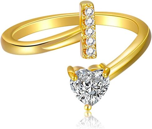 Gold Initial Rings for Women Non Tarnish 18K Gold Plated Initial Ring Cubic Zirconia Heart Letter Rings Open Adjustable Dainty Alphabet Personalized Birthday Jewelry Gifts Trendy Stuff in Saudi Arabia