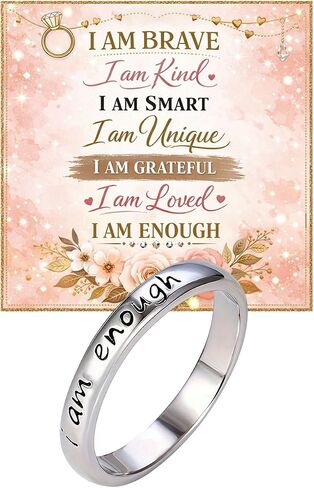 I Am Enough Ring for Women, Mantra Engraved Love Hope Brave Inspirational Gift Card Kind Statement Birthday Anniversary Jewelry in Saudi Arabia