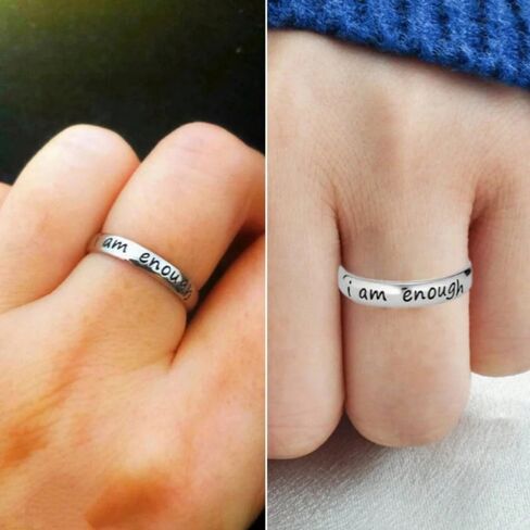 I Am Enough Ring for Women, Mantra Engraved Love Hope Brave Inspirational Gift Card Kind Statement Birthday Anniversary Jewelry in Saudi Arabia