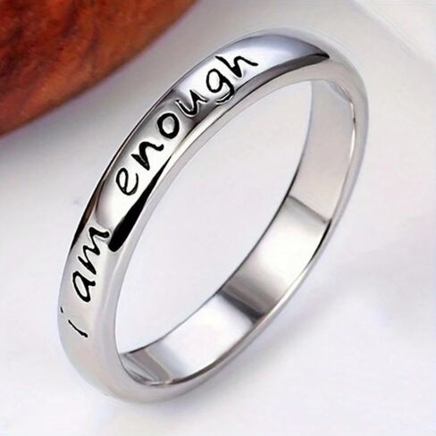 I Am Enough Ring for Women, Mantra Engraved Love Hope Brave Inspirational Gift Card Kind Statement Birthday Anniversary Jewelry in Saudi Arabia