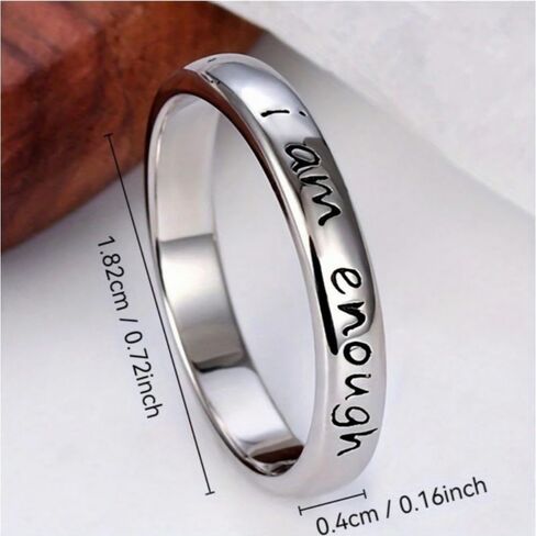 I Am Enough Ring for Women, Mantra Engraved Love Hope Brave Inspirational Gift Card Kind Statement Birthday Anniversary Jewelry in Saudi Arabia