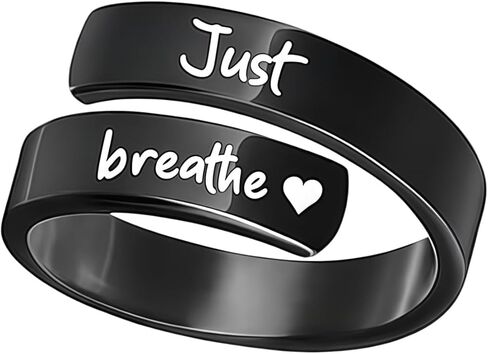 Just Breathe Ring for Women Men Adjustable Heart Hope Rings Black Inspirational Spiral Wrap Healing Rings Silver Stainless Steel Encouragement Ring Self Love Ring Jewelry in Saudi Arabia