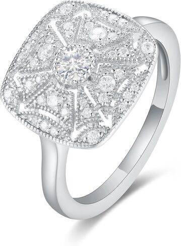Vintage Moissanite Cocktail Ring for Women 925 Sterling Silver Plated Platinum Wedding Engagement Promise Ring for Her Size 4-9 in Saudi Arabia