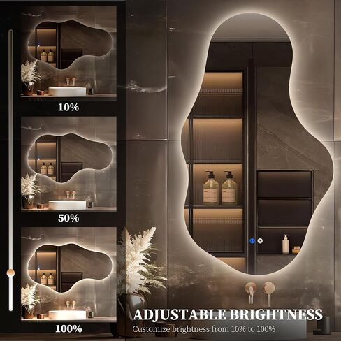 Irregular LED Bathroom Mirror with Lights, Backlit Vanity Mirror for Wall, Asymmetrical Wall Mirror, 3 Color Dimmable Anti-Fog Smart, Decorative Mirror for Bathroom, Entryway(24″ x 40″, 1 Pack) in Kuwait