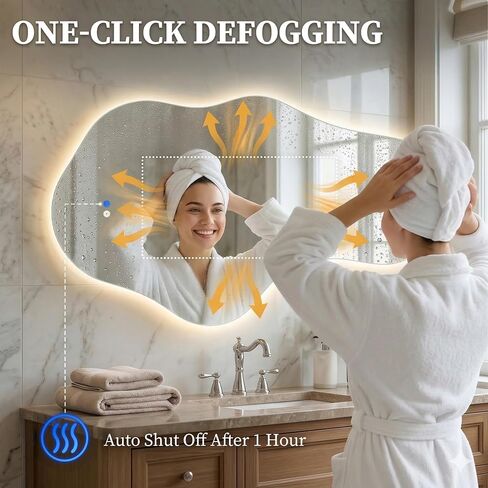 Irregular LED Bathroom Mirror with Lights, Backlit Vanity Mirror for Wall, Asymmetrical Wall Mirror, 3 Color Dimmable Anti-Fog Smart, Decorative Mirror for Bathroom, Entryway(24″ x 40″, 1 Pack) in Kuwait