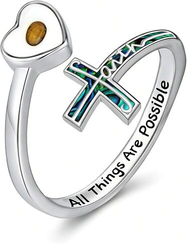Heart Mustard Seed Cross Rings Adjustable Open Faith Cross Rings Christian Religious Jewelry Gifts for Women Mother Daughter in Saudi Arabia