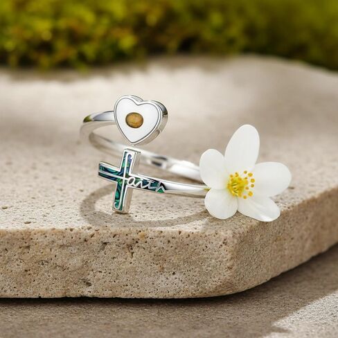 Heart Mustard Seed Cross Rings Adjustable Open Faith Cross Rings Christian Religious Jewelry Gifts for Women Mother Daughter in Saudi Arabia