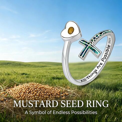 Heart Mustard Seed Cross Rings Adjustable Open Faith Cross Rings Christian Religious Jewelry Gifts for Women Mother Daughter in Saudi Arabia