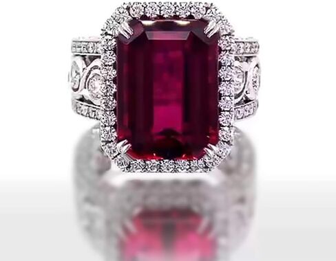 Prong Set 12mmx16mm Red Square Cubic Zirconia Ring for Women in Kuwait