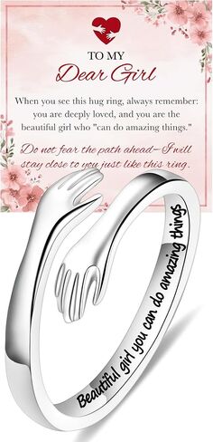IEFLIFE Gifts for Teen Girls - Adjustable Silver Hug Ring for Women Girls Gifts, Birthday Graduation Gift for Daughter Granddaughter from Mom Grandma, Teen Girl Hug Ring Jewelry Gift in Saudi Arabia