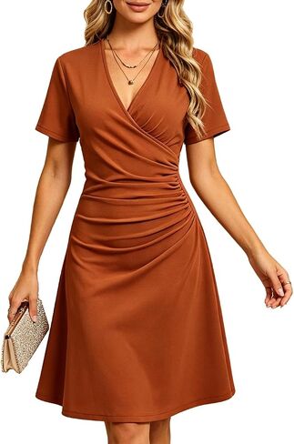 Women Puff Latern Sleeve Wrap V Neck Ruched Party Club Holiday Homecoming Night Out Cocktail Dress in Saudi Arabia