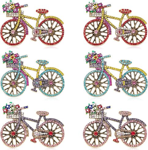 6 PCS Vintage Crystal Brooch, Rhinestone Bicycle Colorful Brooch for Women, Crystal Creative Bicycles Pin for Crafts, Jewelry Accessories in Saudi Arabia