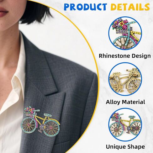 6 PCS Vintage Crystal Brooch, Rhinestone Bicycle Colorful Brooch for Women, Crystal Creative Bicycles Pin for Crafts, Jewelry Accessories in Saudi Arabia