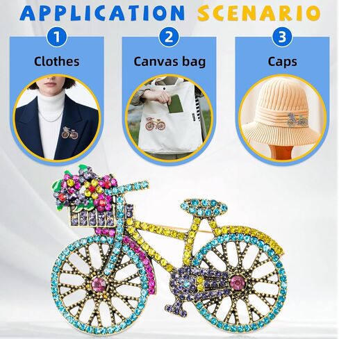 6 PCS Vintage Crystal Brooch, Rhinestone Bicycle Colorful Brooch for Women, Crystal Creative Bicycles Pin for Crafts, Jewelry Accessories in Saudi Arabia