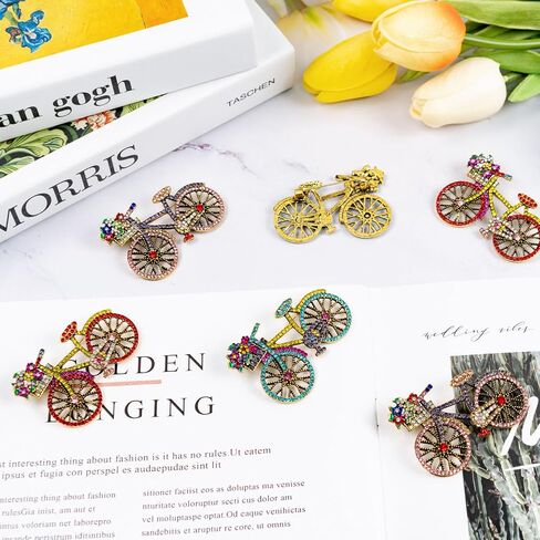 6 PCS Vintage Crystal Brooch, Rhinestone Bicycle Colorful Brooch for Women, Crystal Creative Bicycles Pin for Crafts, Jewelry Accessories in Saudi Arabia