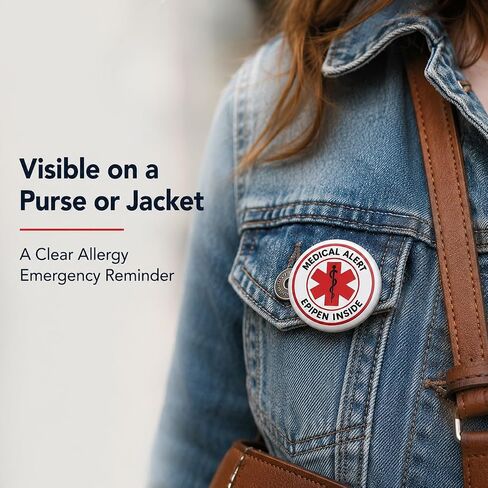Epinephrine Medical Button Pin: EpiPen Inside Alert Badge with Safety Pin Back for Backpack Purse or Jacket - Clear Allergy Emergency ID - 2.3 Inch Waterproof Tinplate Badge with Orange Gift Box in Saudi Arabia