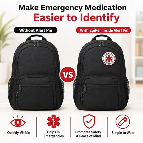 Epinephrine Medical Button Pin: EpiPen Inside Alert Badge with Safety Pin Back for Backpack Purse or Jacket - Clear Allergy Emergency ID - 2.3 Inch Waterproof Tinplate Badge with Orange Gift Box in Saudi Arabia