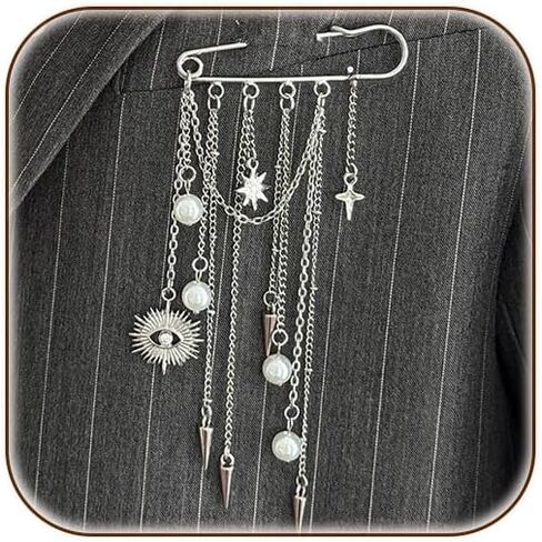 Punk Chain Tassel Safety Pin Brooch for Women Silver Tone Pearl Spike Charm Jean Pant Leg Adjuster Decorative Brooch for Jacket Hat Scarf Daily Wear in Saudi Arabia