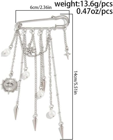 Punk Chain Tassel Safety Pin Brooch for Women Silver Tone Pearl Spike Charm Jean Pant Leg Adjuster Decorative Brooch for Jacket Hat Scarf Daily Wear in Saudi Arabia