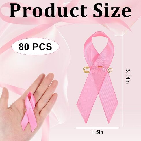 80 Pcs Breast Cancer Ribbon Pin, Pink Ribbon Pins for Woman, Inspirational Gifts for Woman, Charity Events, Fundraisers,Public Welfare Party, Survivor Support in Saudi Arabia