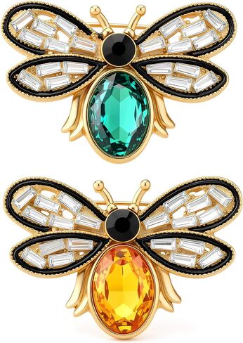 2Pcs Bee Brooch Pin, Honey Bee Rhinestone Brooches for Women Vintage Rhinestone Crystal Bumble Bee Jewelry Lapel Pin Stylish Accessory for Women Men Party Dating Daily in Saudi Arabia