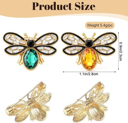 2Pcs Bee Brooch Pin, Honey Bee Rhinestone Brooches for Women Vintage Rhinestone Crystal Bumble Bee Jewelry Lapel Pin Stylish Accessory for Women Men Party Dating Daily in Saudi Arabia