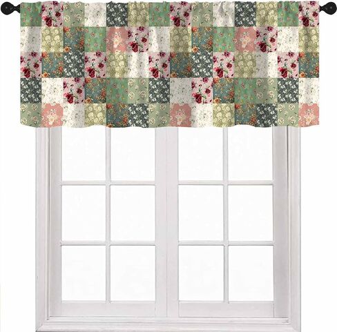 Vintage Patchwork Valance, Country Retro Floral Cottage Green Boho Rose Window Treatment for Bedroom Kitchen Living Room Home Bathroom 1 Panel,53x18 Inch in Saudi Arabia