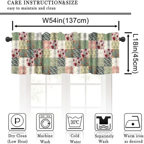 Vintage Patchwork Valance, Country Retro Floral Cottage Green Boho Rose Window Treatment for Bedroom Kitchen Living Room Home Bathroom 1 Panel,53x18 Inch in Saudi Arabia