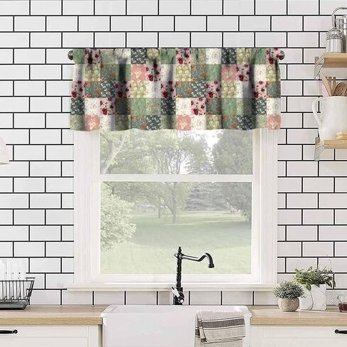 Vintage Patchwork Valance, Country Retro Floral Cottage Green Boho Rose Window Treatment for Bedroom Kitchen Living Room Home Bathroom 1 Panel,53x18 Inch in Saudi Arabia