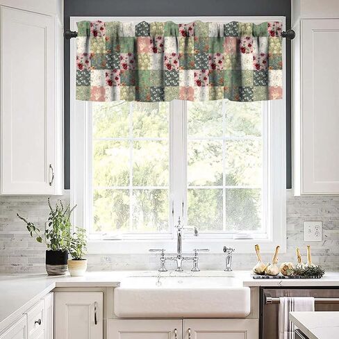Vintage Patchwork Valance, Country Retro Floral Cottage Green Boho Rose Window Treatment for Bedroom Kitchen Living Room Home Bathroom 1 Panel,53x18 Inch in Saudi Arabia
